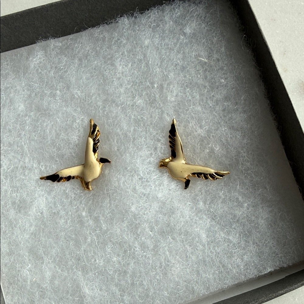 Vintage Enamel Gold Bird Earrings